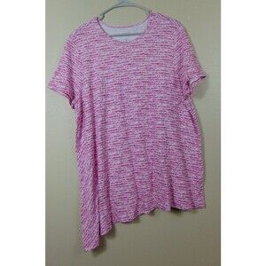 J.Jill Tee Women's 2X PJ Seamed Asymmetric T-Shirt Pink White Linen Blend